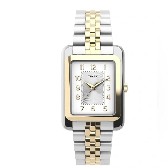 Timex Silver and Gold Rectangular Women's Addison 25mm Watch - Picture 1 of 10
